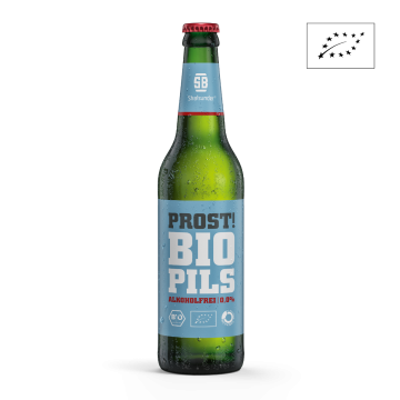 Eine Flasche Stralsunder Bio Pils alkoholfrei 0,0% 0,5l.