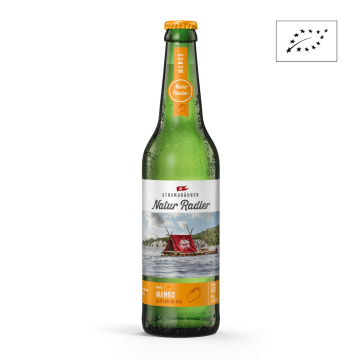 Eine Strandräuber Natur Radler Flasche Bio Mango 0,5l.