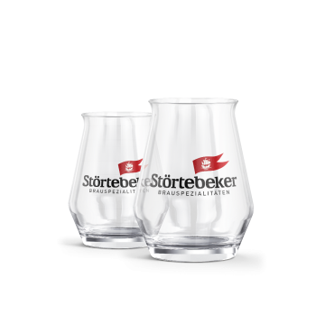 2 Verkostungsgläser 0,2l mit dem Störtebeker Logo in einer Geschenkverpackung.