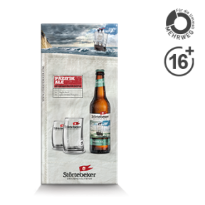 Eine Störtebeker Flasche Pazifik-Ale im exklusiven Geschenk-Set mit 2 Probiergläsern 0,1l.